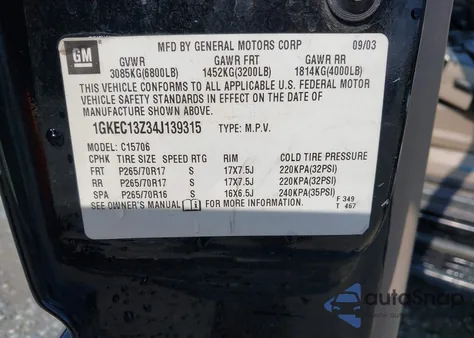 2004 GMC Yukon Slt from USA, damaged, VIN 1GKEC13Z34J139315